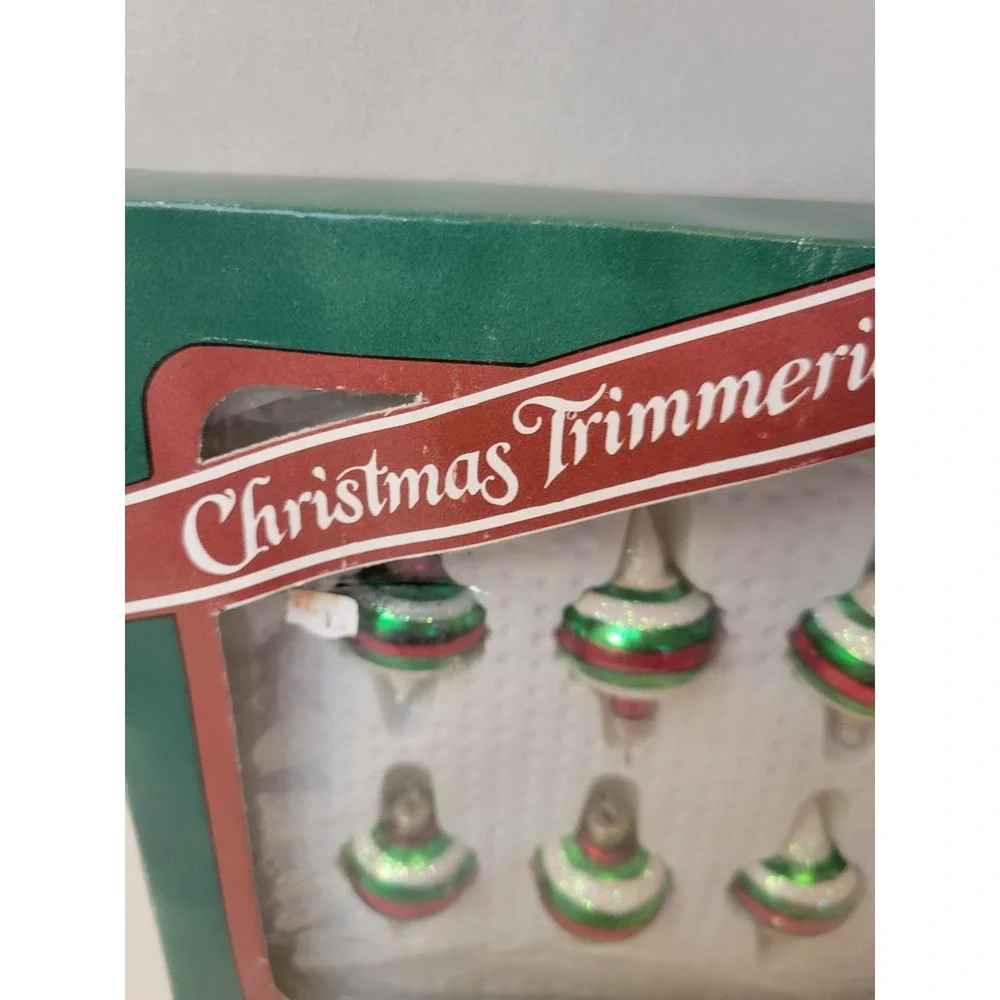 Vintage Bradford Novelty Christmas Trimmeries Glass Ornaments Red Green Set of 6